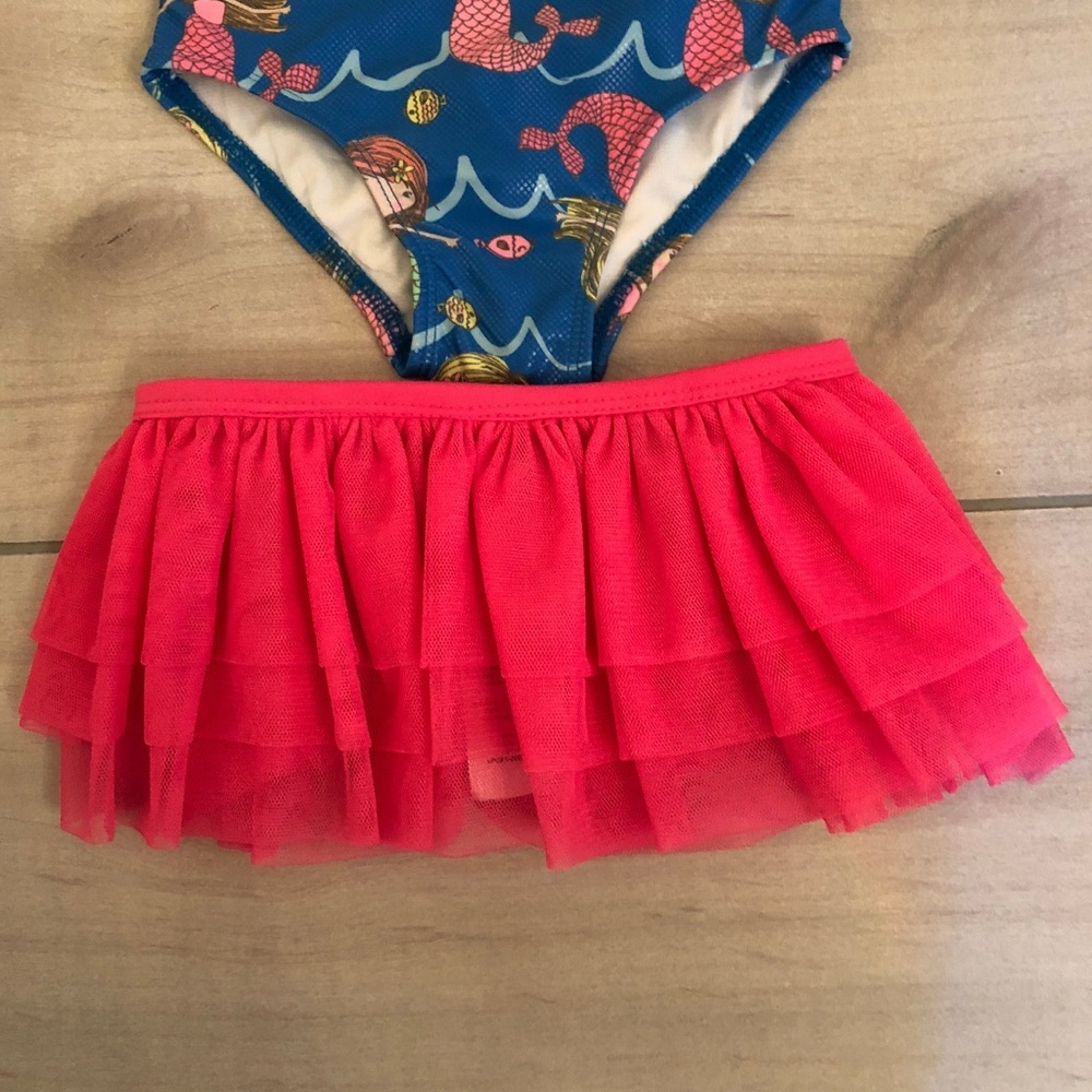 NWT Wetsuit Club Blue and Pink One Piece Mermaid Print Swimsuit with Tulle Skirt - Picture 4 of 4